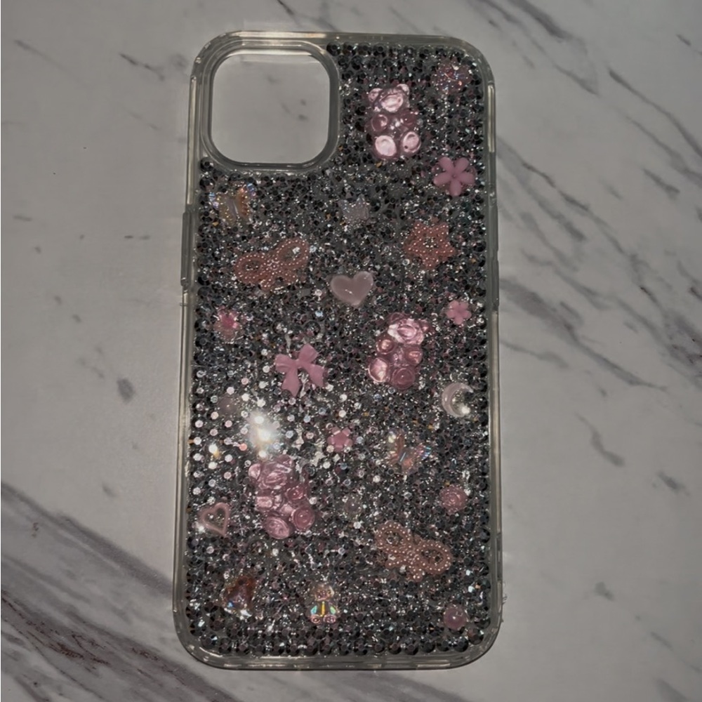 Handmade Iphone 13 Glittery Pink and Silver Phone Case